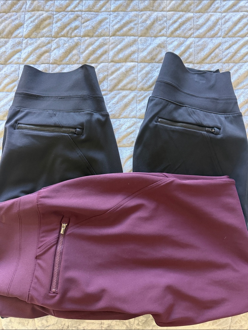 Lot of 3 Athleta Venice Joggers. 2 black and 1 burgundy. Size Small. Excellent!